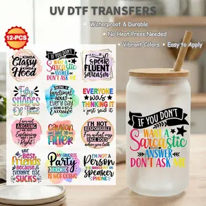 12pcs UV DTF Cup Wrap Bundle for 16oz Libbey Glass Can, Waterproof Rub on Transfers, Christian Cross & Inspirational Quotes Decals