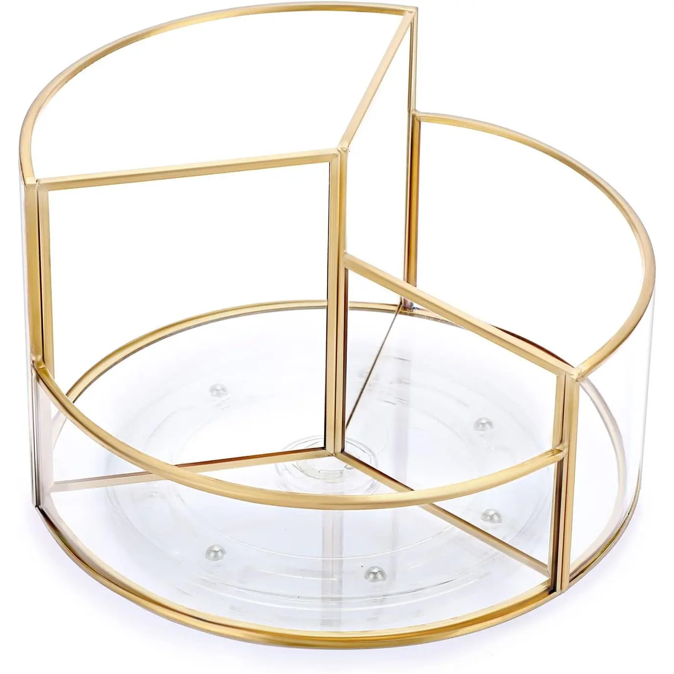 360° Rotating Makeup Organizer 3-Slot  Glass  Holder | Round Spinning  Display Case Dresser Bathroom Organizers for Prefume Makeup Bushes Lipsticks Storage