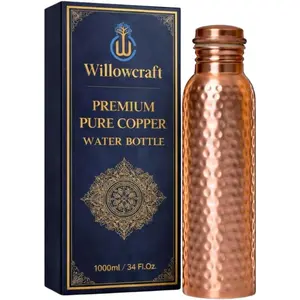 Copper Water Bottle (34oz/1000ml) 100% Pure Handmade Hammered Ayurvedic Pure Copper Vessel for Drinking Heavy Duty & Leak-proofGift