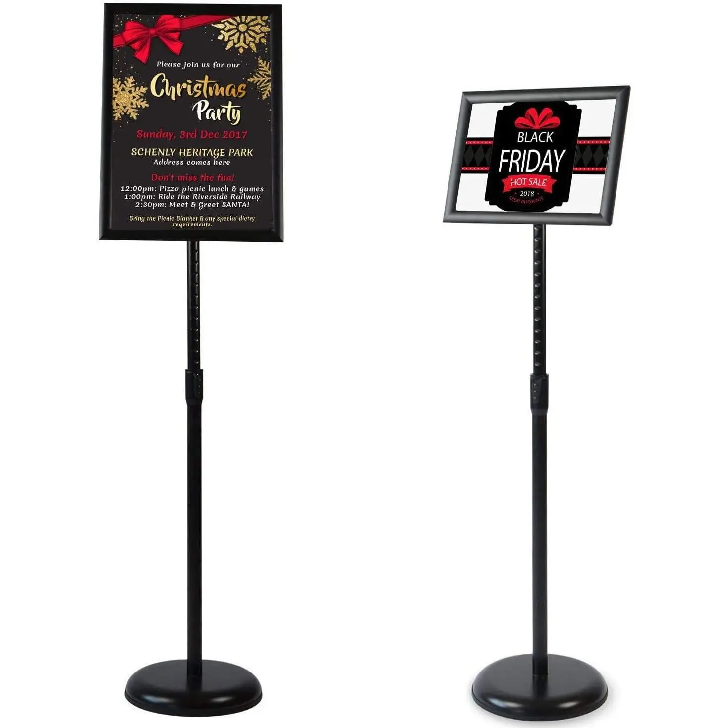 8.5 x 11 Inch Adjustable Pedestal Sign Poster Stand, Heavy Duty Floor Standing Sign Stand  Snap Open Display Frame for Vertical and Horizontal View Sign Displayed(Black)