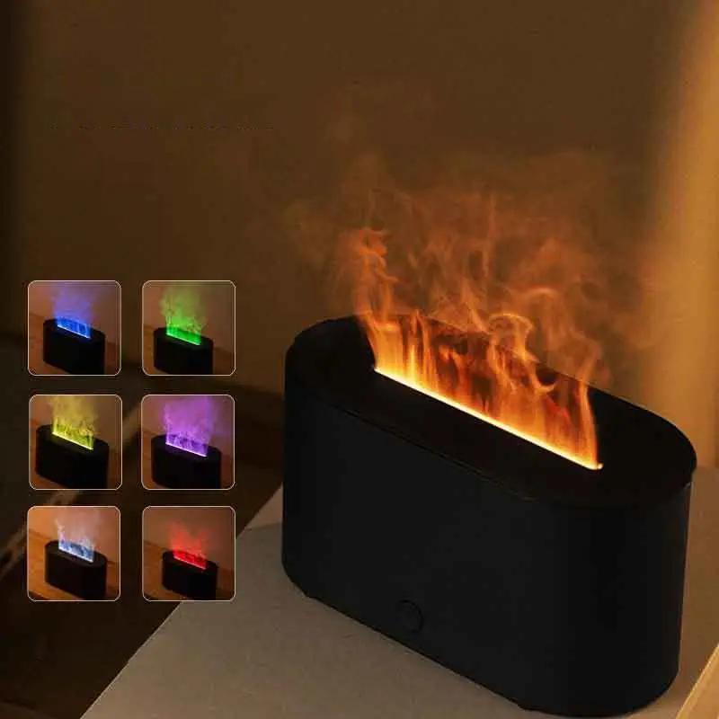 Humidifier Flavored Air Diffuser for Home Decor, 1 Count Simulation Flame Ultrasonic Air Humidifier for Fall, USB Powered Aromatherapy Diffuser, 7 Colors Lighting Mini Humidifiers Diffusers, Air Freshener for Bedroom, House Accessories Furniture