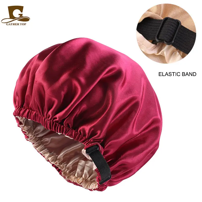 Adjustable Elastic Strap Satin Bonnet - Viral Double Layer, Frizz-Free Hair Protector, Reversible, Smooth, Lightweight, Durable, Daily Sports Headwrap for Curly Hair, Ideal Gift (TikTok Shop Back to School)