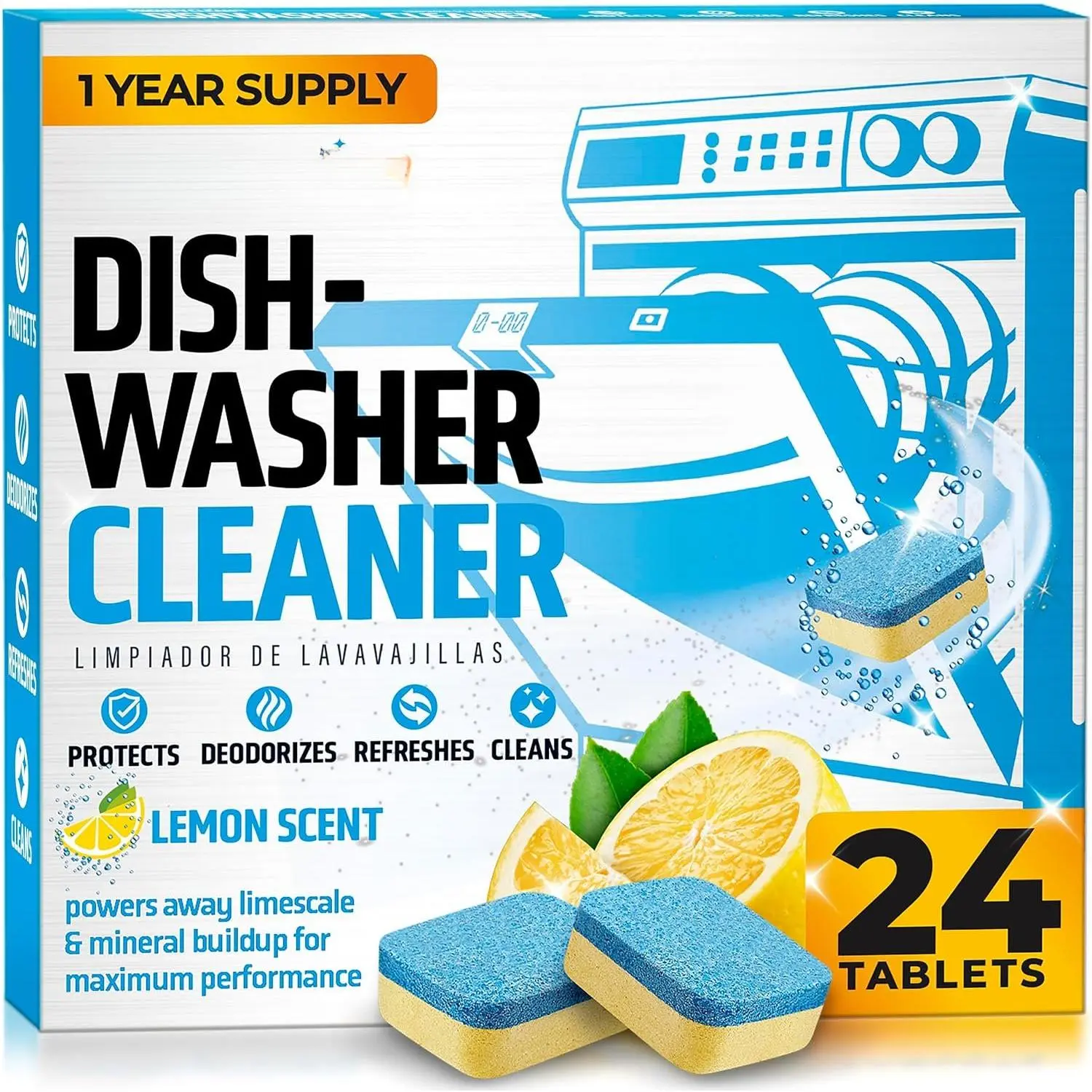 Dishwasher er And Deodorizer 24 Pack - 1 Year  Deep  Dishwasher er Tablets, Septic Safe Dishwasher ing Tablets, Dish Washer er To Remove Limescale, Mineral Buildup, Odor