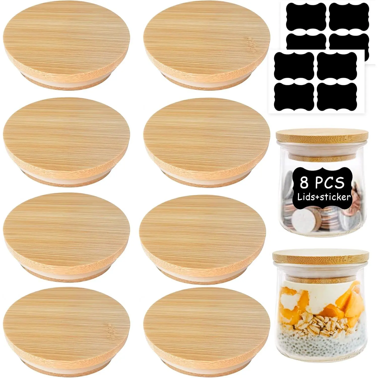 Yogurt Jar  - 8 Pack  -   with  Sealing Rings and  Yogurt Bottle Label, For 5 Oz  Yogurt Jars