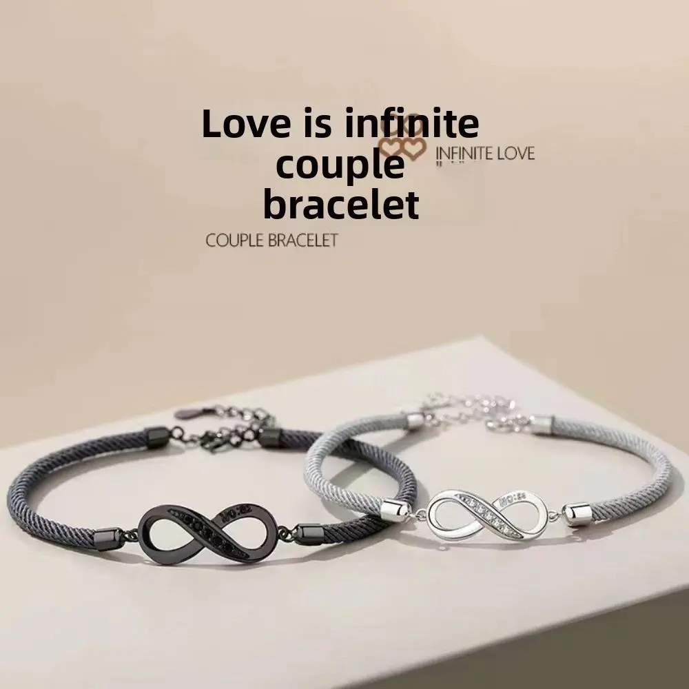 Minimalist Couple Bracelet Set, Infinity Rope Jewelry with Copper Zircon, Adjustable & Durable, Lightweight 3g Anniversary Gifts for Casual Daily Wear