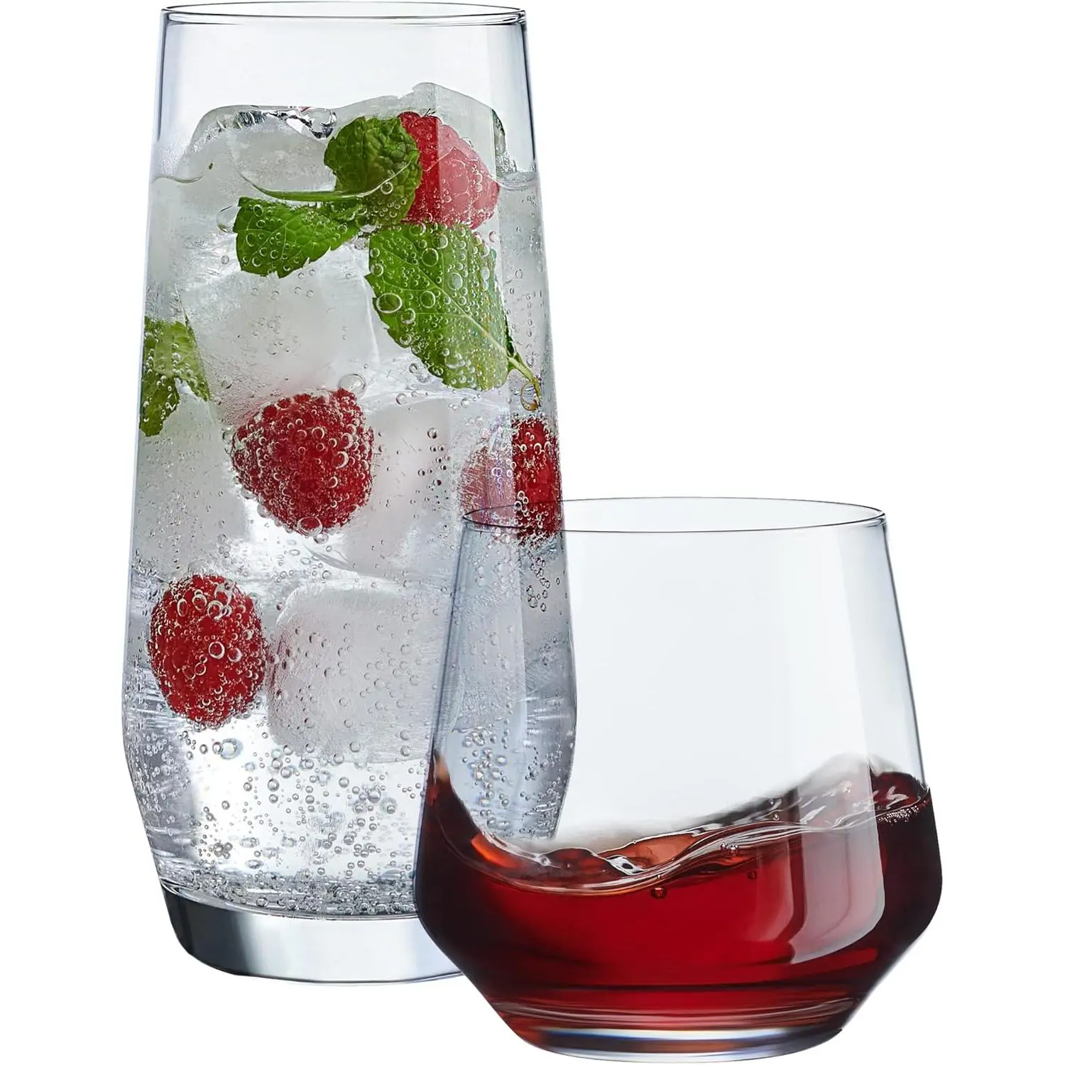 Everyday Drinking Glasses Set of 8-4 Tall Highball Glass Cups & 4 Short Dof Drinking Glass, Kitchen Glasses for Cocktail, Iced Coffee, Beer, Ice Tea, Wine, Whiskey, Water, & Drinkware.