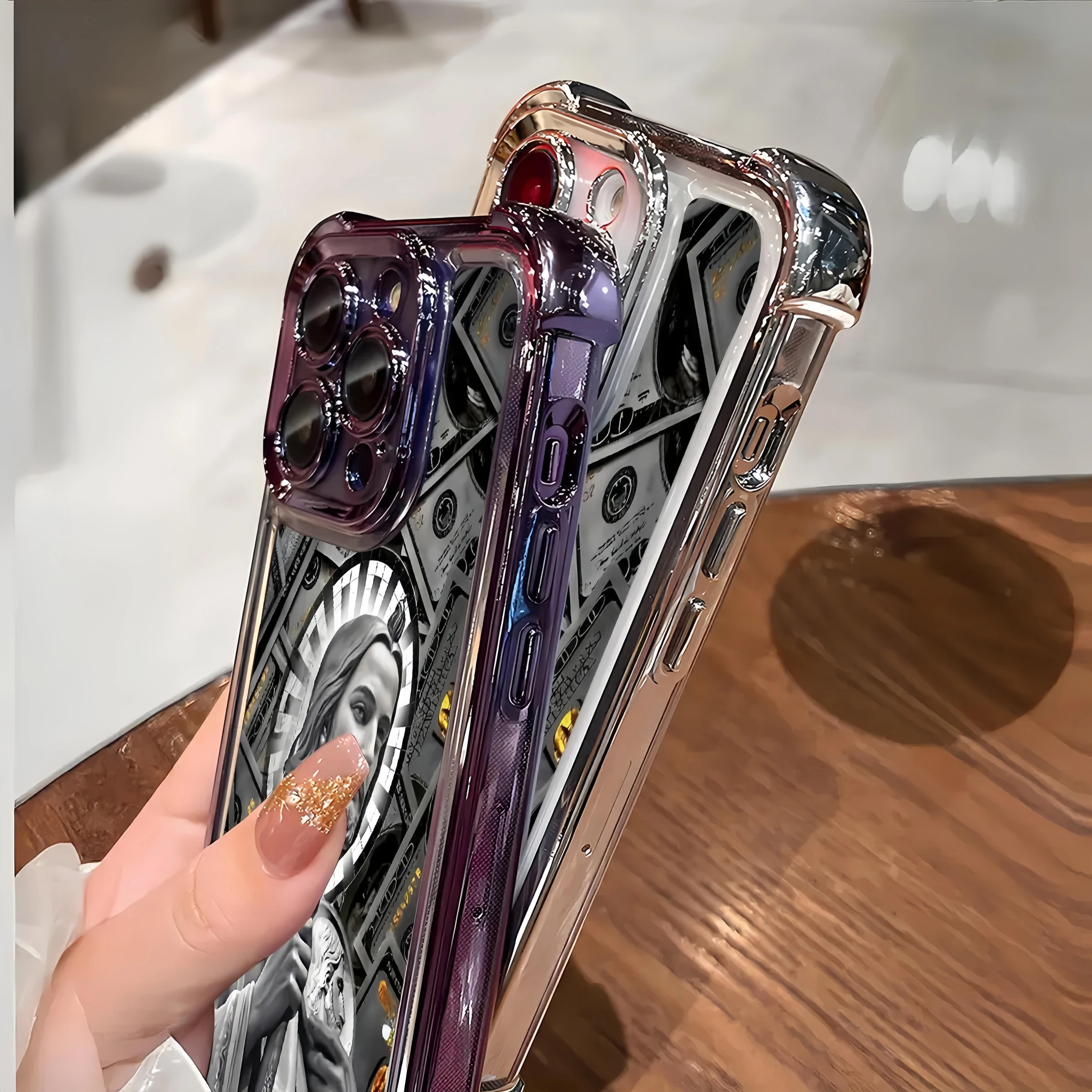 San Judas Tadeo Pattern Phone Case Electroplated Cover with Airbag Shockproof Soft TPU for iPhone X 11 12 13 14 15 16 17 Pro Max Plus Air Money Durable Lightweight Design