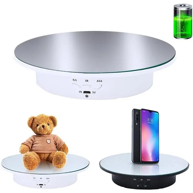Motorized Rotating Display Stand, 7.87inch /17.6lbs Load, 360  Electric Rotating Turntable for Photography Products, , Cake, Model , Mirror Cover (White/Button Control)
