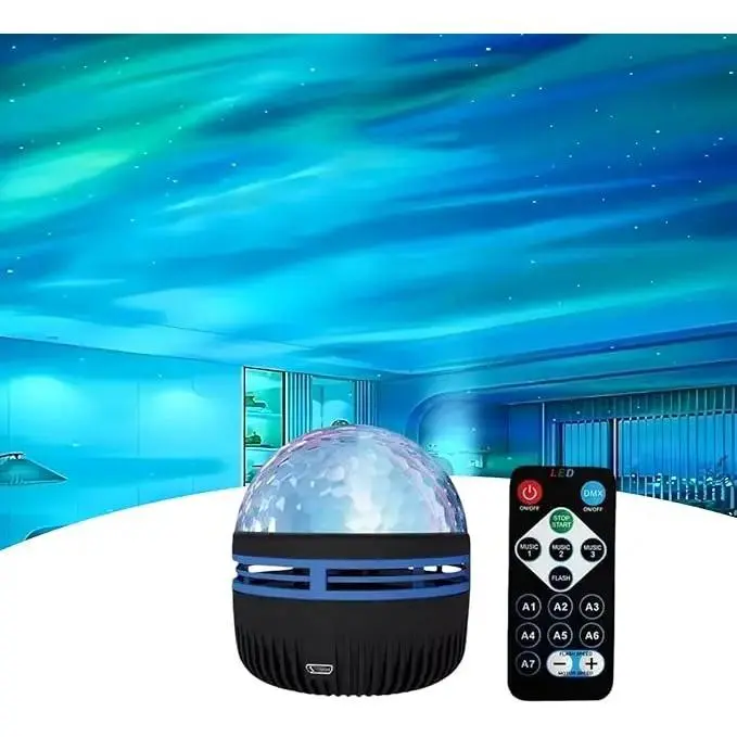 1 PCS Dimmable LED Light Projector with Remote Control – Swirling Aurora & Water Ripple Projection, Romantic Mini Starry Sky Ball Night Light, Room Decor for Bedroom & Party, Relaxing Home Gift, Adjustable Brightness, Creates Calming Atmosphere