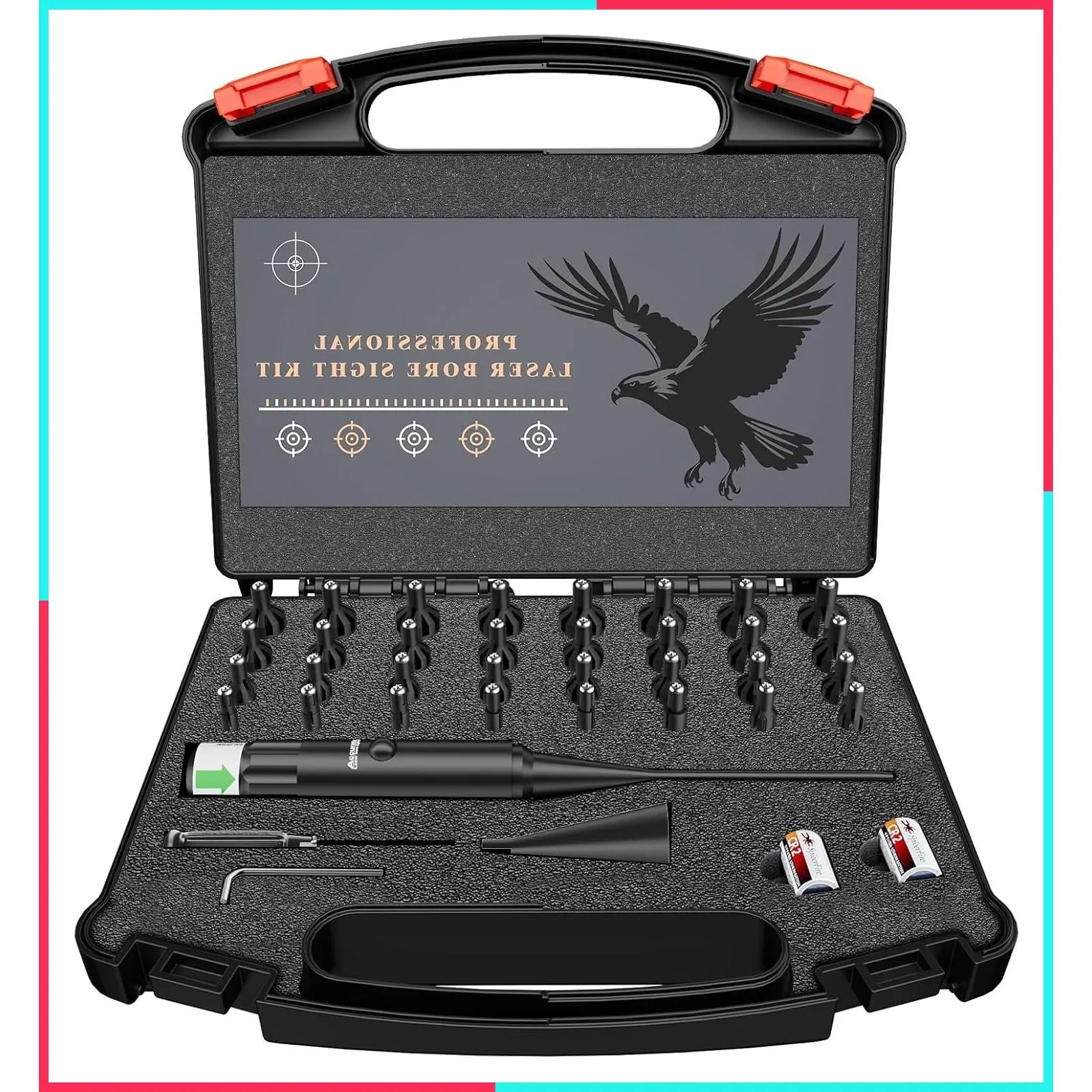 Professional Green Laser Bore Sight Kit with 32 Adapters Fits 0.17 to 12GA Calibers, Bright Multi-Caliber Boresighter for Rifles, Pistols, and Shotguns