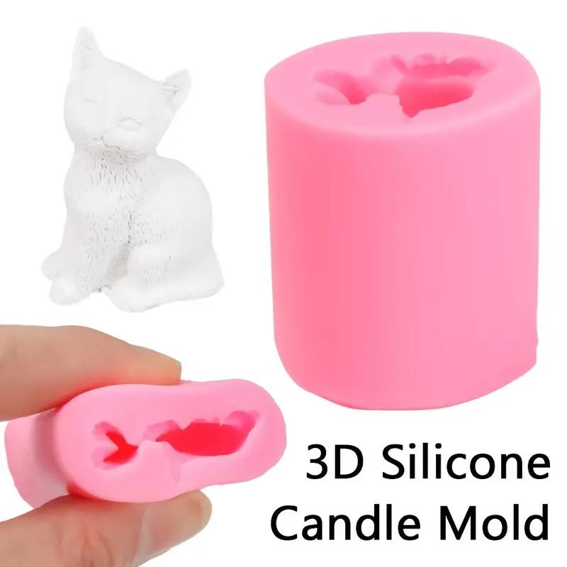 3D Cat Shaped Candle Silicone Mold, 3 Counts Resin Clay Soap Mold, DIY Craft Mold for Decoration and Making Crafts