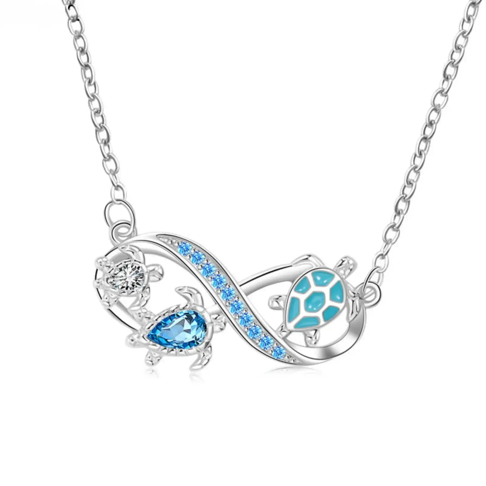 Ocean Inspired Sea Turtle Necklace for Women, Blue Crystal Infinity Pendant Collarbone Chain, Unique Summer Jewelry Gift for Mom & Women