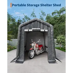 6x8 FT Portable Outdoor Storage Shelter, Heavy-Duty Waterproof & UV Resistant PE Tarp Carport Garage with Roll-Up Door & Vent, Grey Storage Tent for Motorcycle, Firewood & Garden Tools