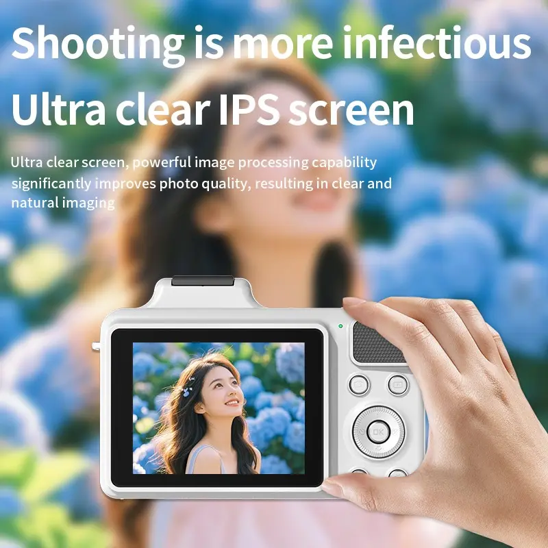 Digital camera, 16x zoom, 2.8-inch, for photography, with SD card, suitable for YouTube travel and vlogging, suitable for beginners and teenagers, white and black