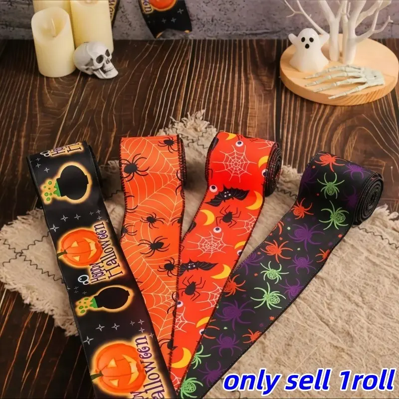 Halloween Print Ribbon, Spider Web Wire Ribbon, Colorful Polyester, Home Party Decor, Gift Wrapping, Festival Decoration