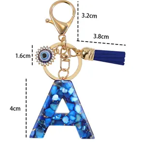 Fashion 26 Alphabet Letter Keychain, Evil Eye Tassel Bag Charm Pendant, Trendy Decorative Accessory Gift for Women