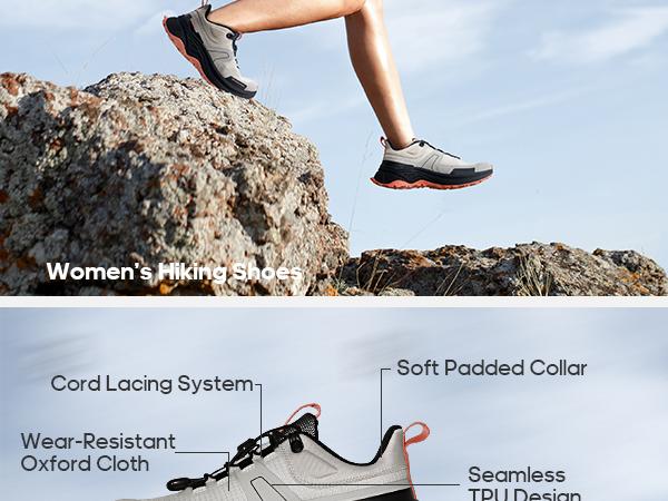 NORTIV 8 Women's Lightweight Comfort Hiking Shoes with Cord Lacing System & Rubber Sole for Outdoor Adventures - Responsive Cushioning & Aggressive Grip