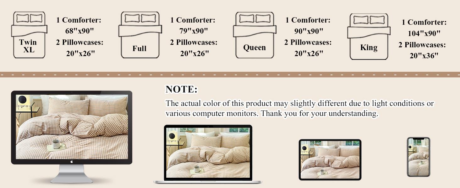 Tan Gingham Comforter Set California King 3 Pieces Plaid Comforter Set Beige Grid Comforter with 2 Pillowcases Soft Checkered Grid Pattern Gingham Bedding Set for All