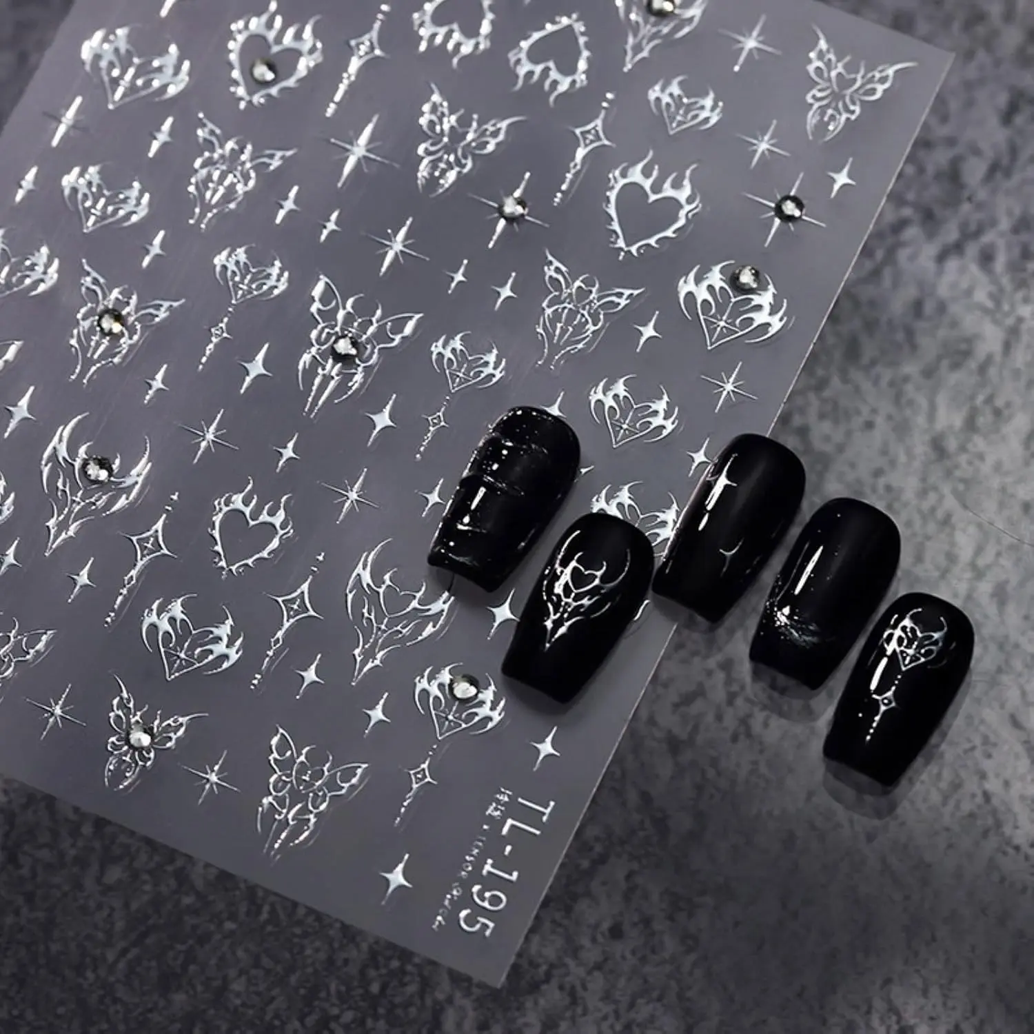 Star Nail Art Stickers Decals, Silvery 5D Embossed Nail Decals for Women Manicure Nails Decoration