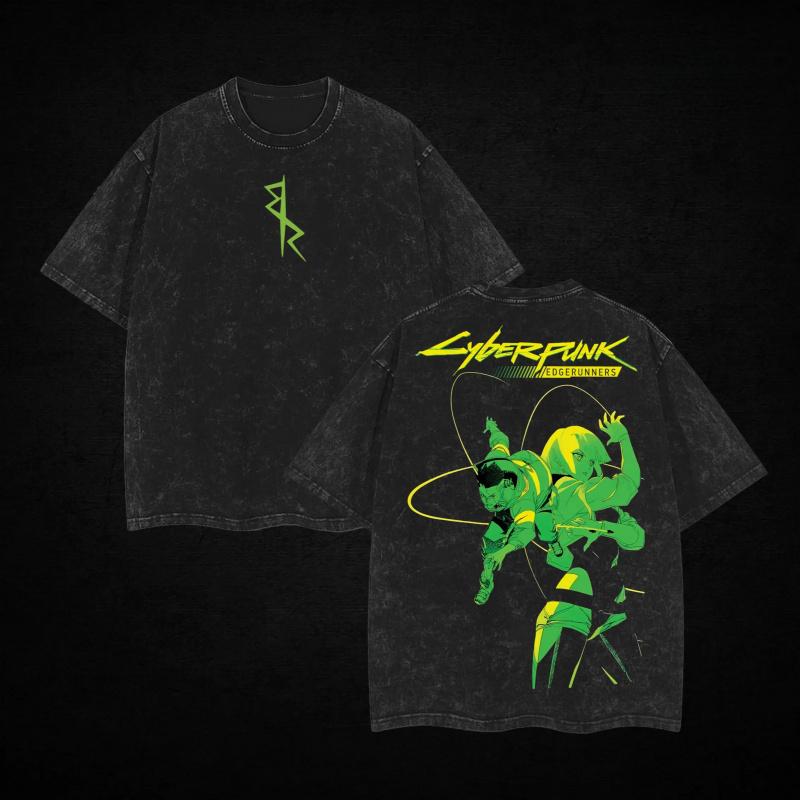 David & Lucy - Cyberpunk Edgerunners Anime Shirt Unisex Acid Washed Lightweight Cotton Graphic Tee, Cyberpunk 2077, David vs Lucy Shirt, Game fans, Gift for Anime Lover.