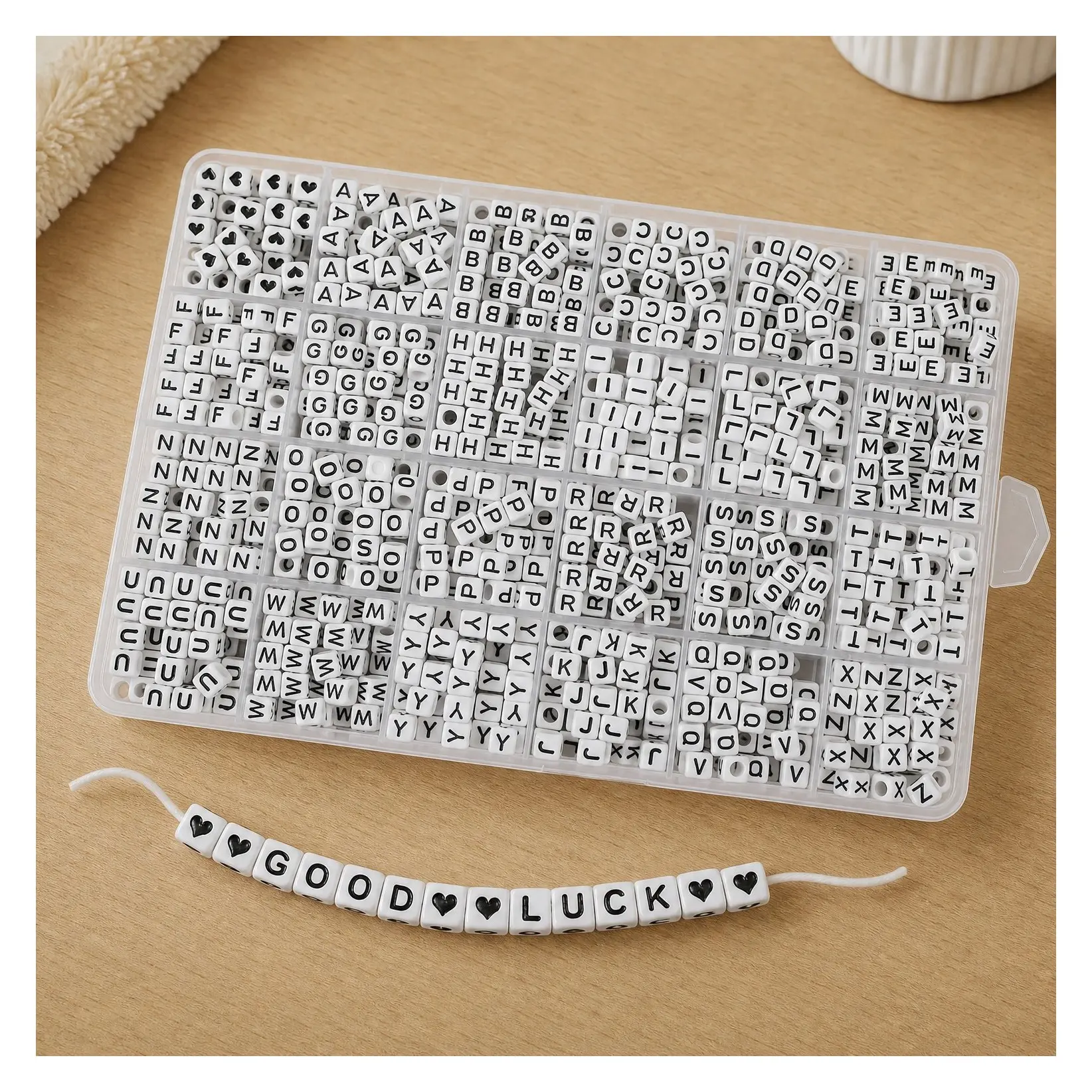 1440pcs White Cube Acrylic Alphabet Letter Beads A-Z Sorted, Large Hole for Jewelry Making, DIY Bracelets Necklaces Keychains CraftsGift