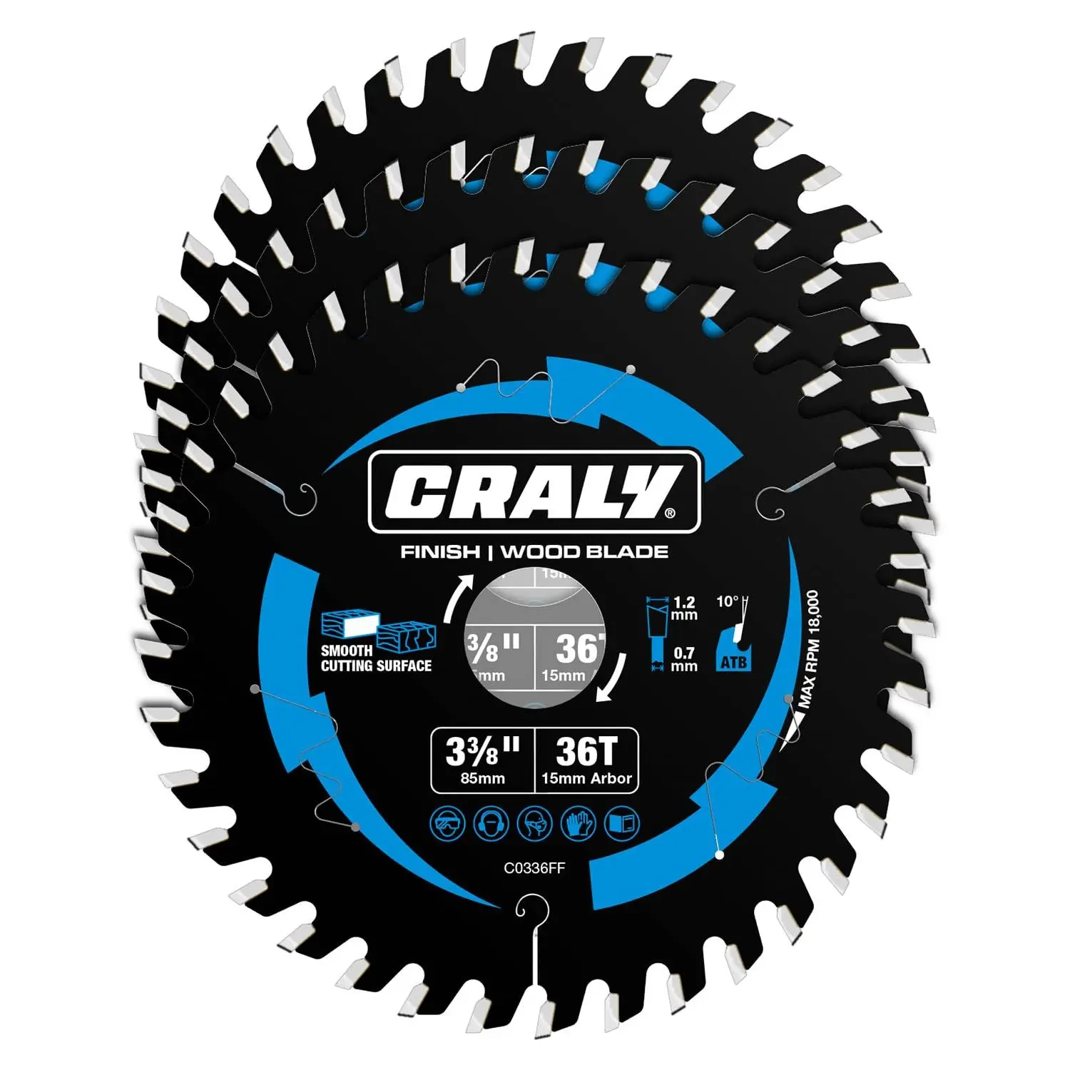 3-3/8 Inch 36 Teeth Fine Wood Cutting Saw Blade, 15mm Arbor, Carbide Tipped, Thin Kerf, Black Ice™, for Plywood, MDF, OSB, Laminated, 3-Pack(C0336FF-3)