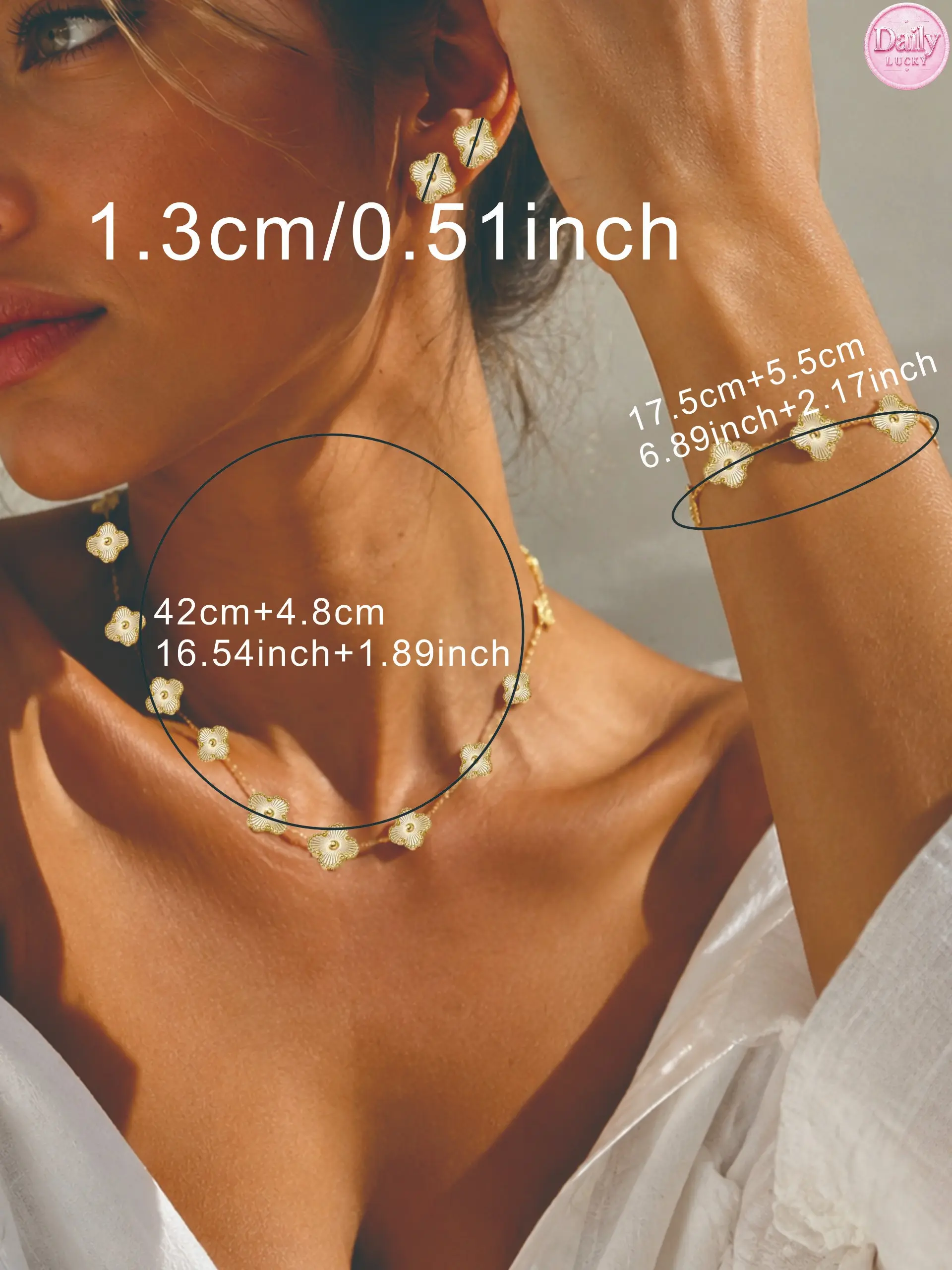 4-Piece Set Fashion Stainless Steel Four-Leaf Clover Bracelet & Necklace & Earrings, Elegan