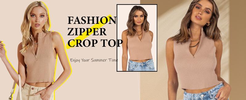 Saodimallsu Womens Summer Zipper Knit Crop Tops Going Out Sweater Tank Fashion Sexy Y2k Sleeveless Shirts