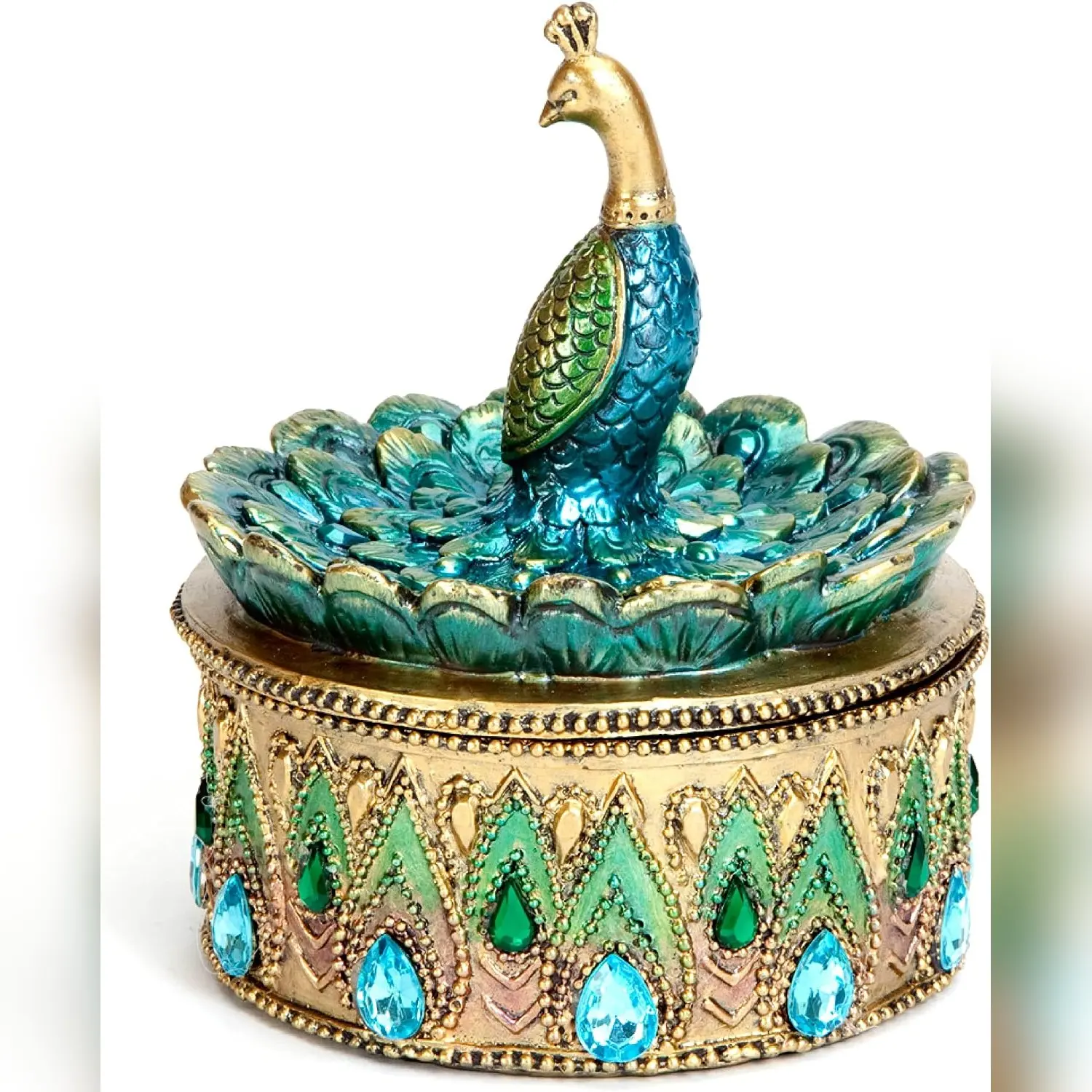 Peacock Jewelry Box, Small Trinket Box for Women, Peacock Figurine Lid Decorative Storage, Home Decor Accent for Vanity or Shelf, for Closet Storage and Everyday Home Organization