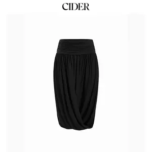 Cider  Mid Rise High Stretch Wrap Bubble Hem Midi Skirt