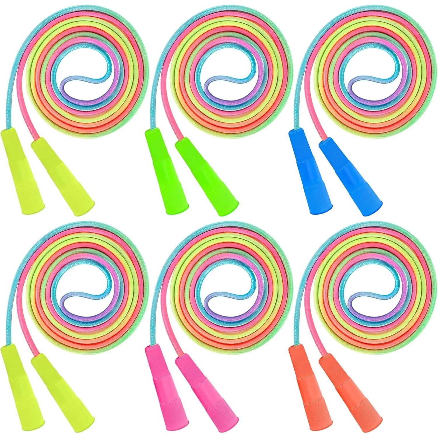 6 Pack  Jump Rope, Colorful Gradient Nylon Skipping Ropes for , 7.55FT Adjustable Length, Plastic Handles, Lightweight Jumping Ropes for Schools, Events, and Family Fun