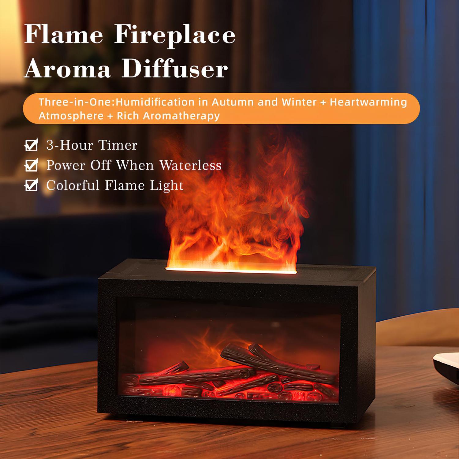 Fireplace Flame Air Diffuser Humidifier - 7 Color LED Flame, Aromatherapy Essential Oil Diffuser, Ultrasonic Aroma Humidifier with Timer for Home Bedroom Office Yoga