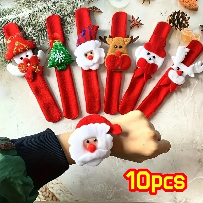 10pcs Christmas Snap Rings Bracelets, Cartoon Christmas Theme Wristbands, Perfect for Festive Holiday Decor, Party Gifts, All Ages
