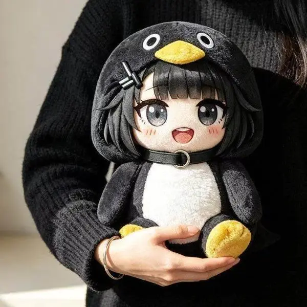 23cm Cute Fluffy Penguin Themed Soft Fabric Plush Doll - Anime Girl Design Mini Stuffed Finger Puppet Set, Soft & Cozy, Ideal for House Decoration, All Seasons Any Occasion Gifts