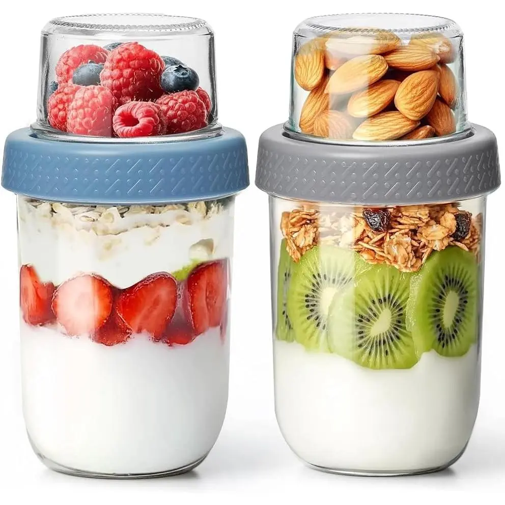 16+4 oz Glass Parfait Cups with  2 Pack Overnight Oats Container | Dry Wet Separation, Jar for Overnight Oats, Pudding,Snacks,Nuts, Fruit,Granola Toppings,Meal Prep