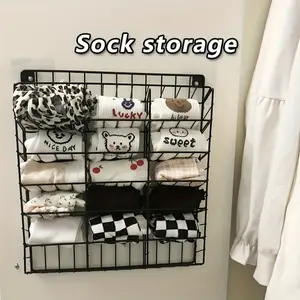 18-Grid, minimalist wrought-iron wall-mounted clothing, socks, and underwear storage racks - space-saving wall or door panel installation solutions, storage solutions for bedrooms, wardrobes, and dorms, multi-compartment storage bags, panty storage bags