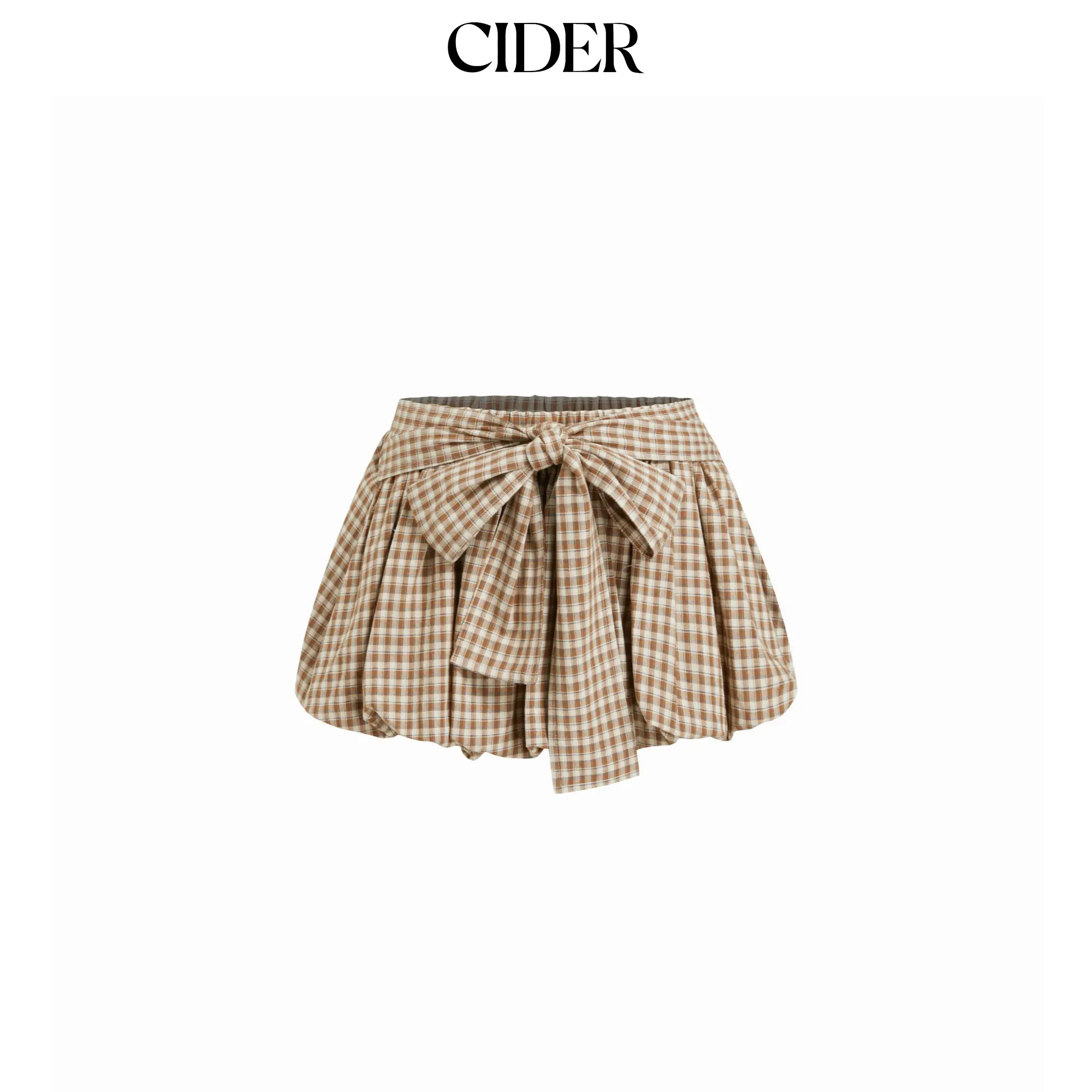 Cider Mid Rise Plaid Bowknot Bubble Hem Mini Skort