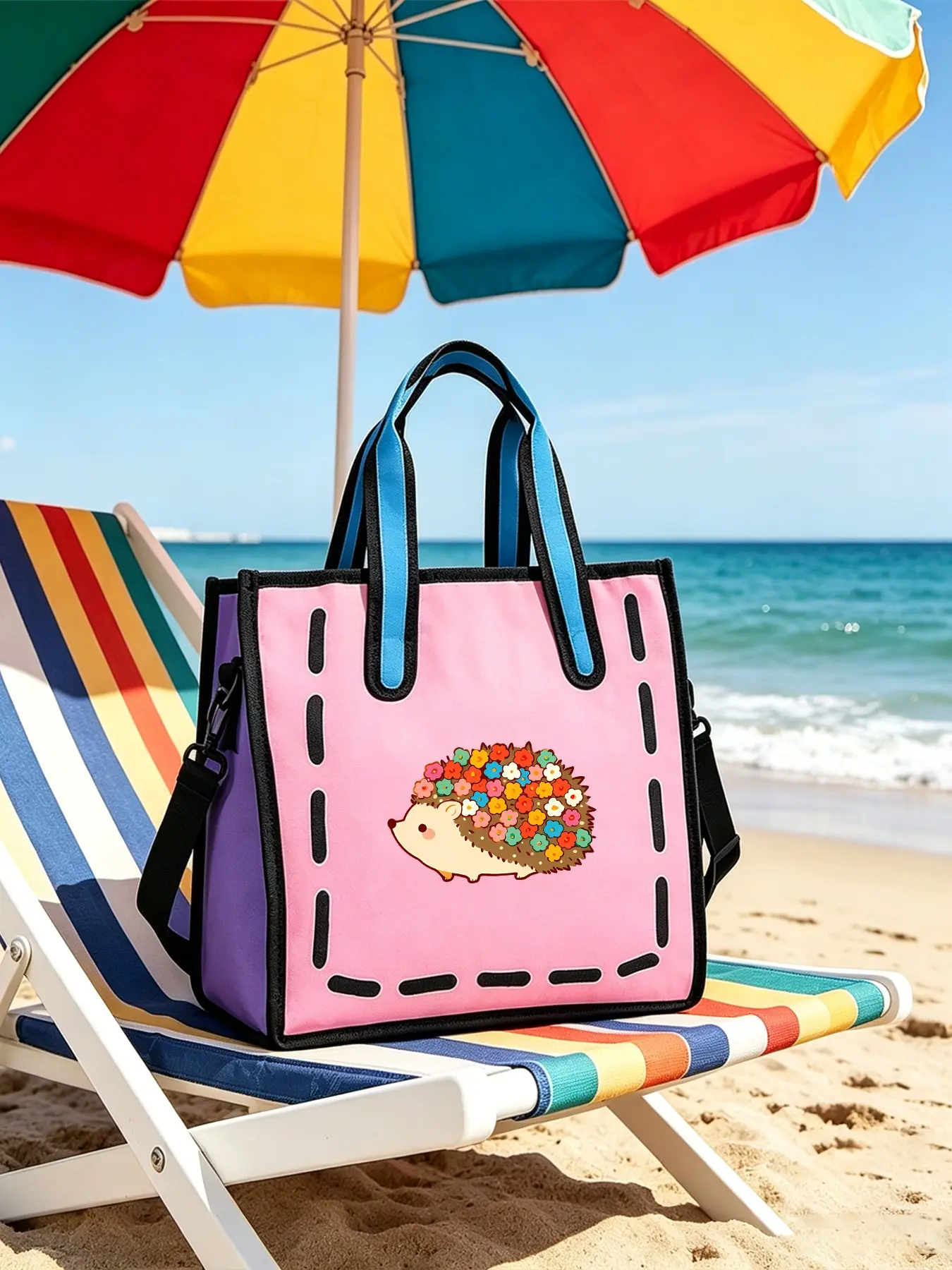 Hedgehog Cartoon Crossbody Bag, Adjustable Strap, Large Capacity, Unisex, Perfect for Travel & Daily Use, Ideal Gift for Friends & Family