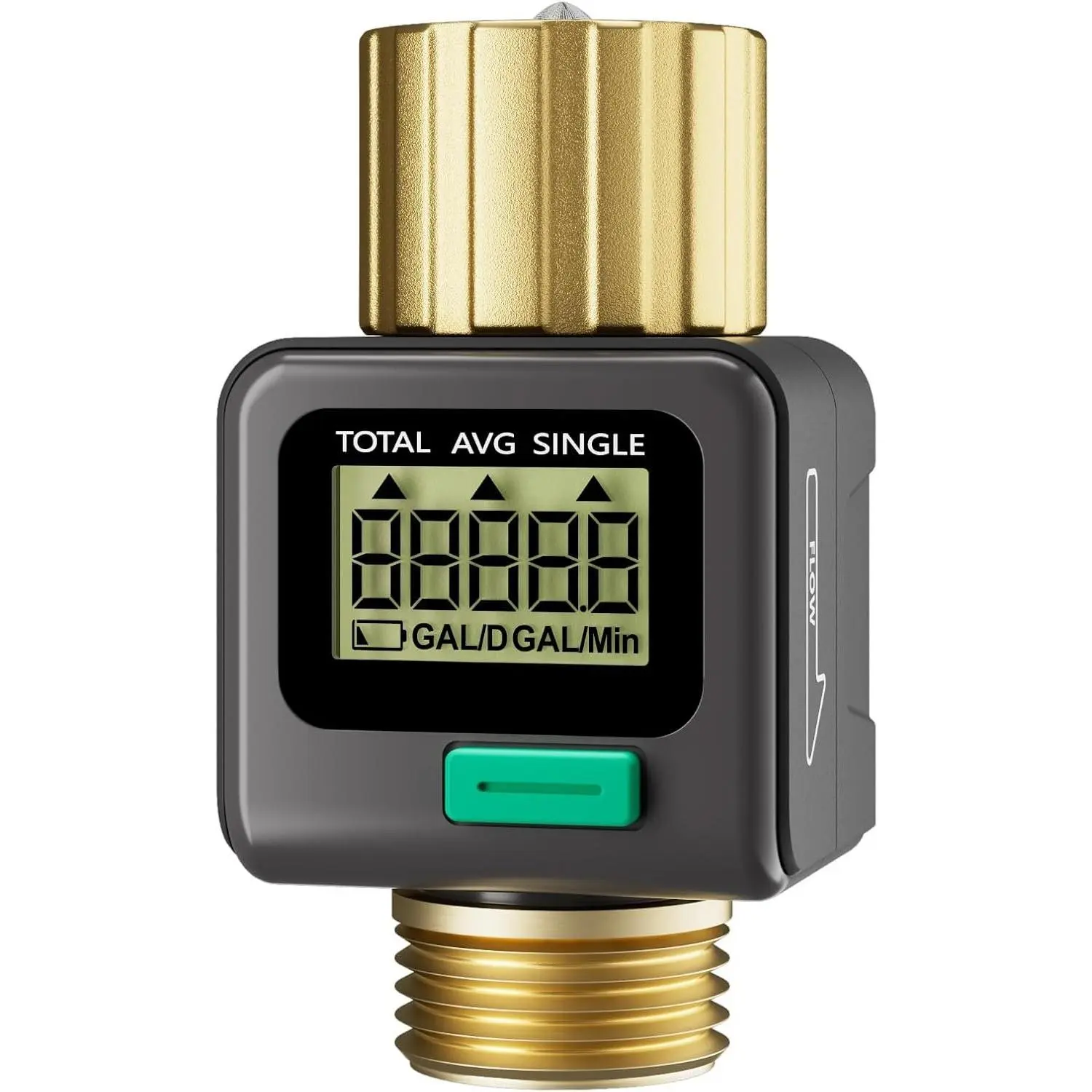 Water Flow Meter with Brass Inlet & Outlet, Measure Gallon/Liter Consumption and Flow Rate for Outdoor Garden Hose Watering, RV Water  Filling, Lawn Sprinkler and Nozzle Sprayer