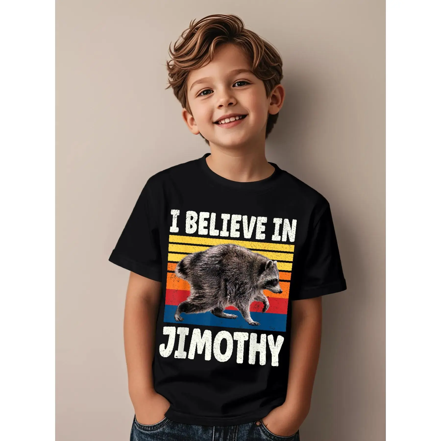 I Believe in Jimothy Raccoon Funny Awesome Graphic Kid T-Shirt Casual Kid T Shirts Trendy Cool Tees Tops for Kid