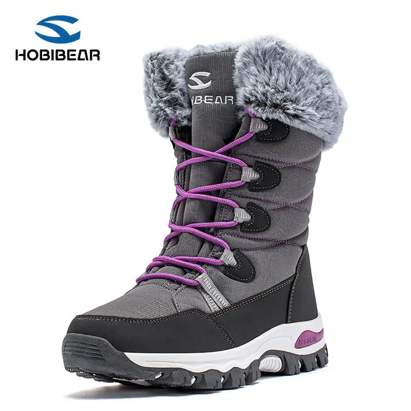 HOBIBEAR Women's Mid-Calf Snow Boots - Waterproof Insulated Winter Shoe with Faux Fur Lining, Cushioned Footbed, All-Weather Grip, Reinforced Design, Lace-Up Laces for Outdoor Wear