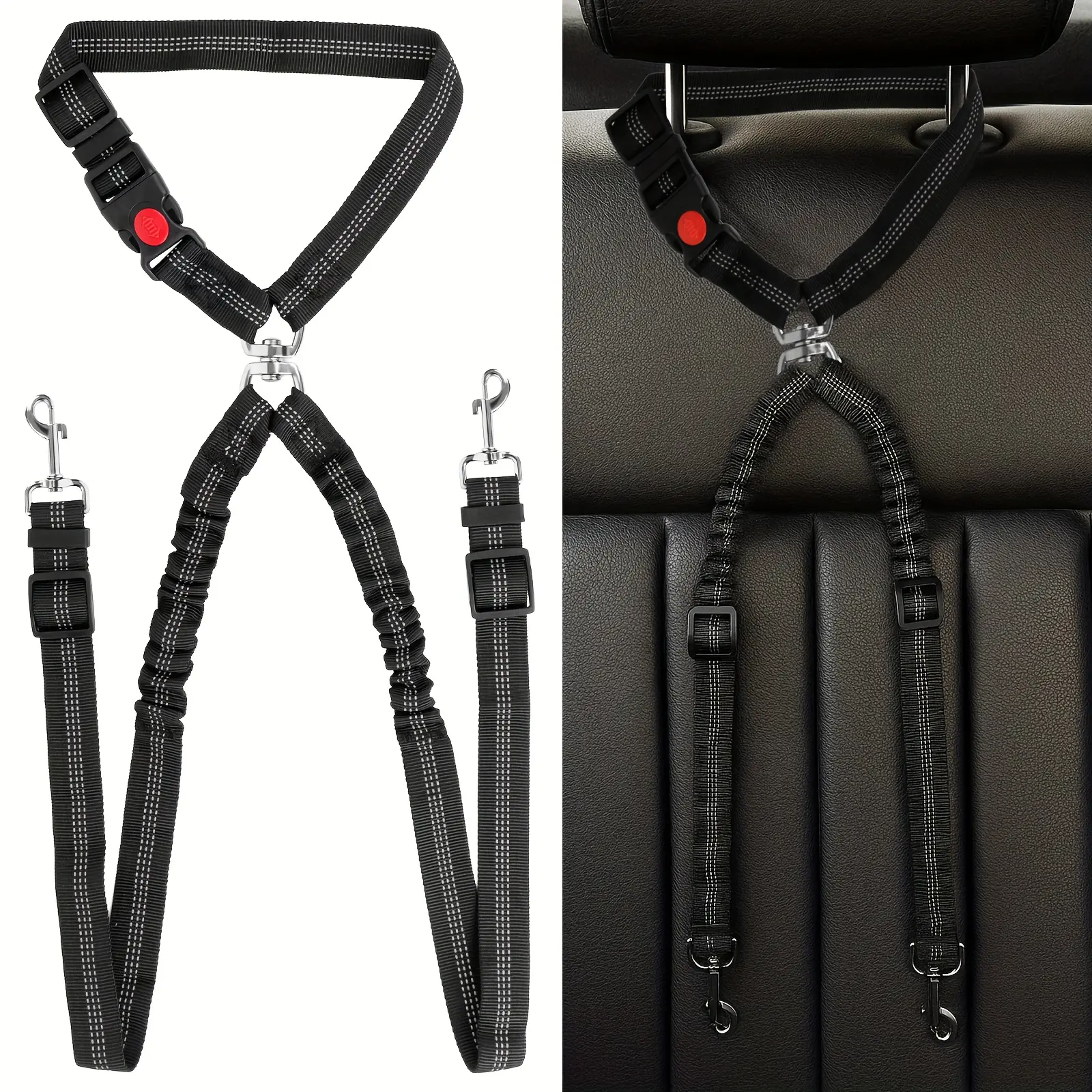 Adjustable Retractable Dog Harness Leash, Two-In-One Pet Car Safety Restraint, Suitable for Front or Back Seat, Ideal for Dogs