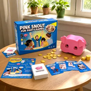 Pink Snout You Laugh You Lose Party Game, Family Games for Kids and Adults with 150 Challenge Cards, 5 Pig Snouts & 60 Gold Coins, Funny Game Night Icebreaker for Friends Family, 4-8 Players, Ages 8+
