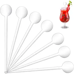 200 Pcs 7.3inch Clear Disposible Plastic Cocktail Swizzle Sticks, Black Disc Top Coffee Stirrers Drink Mixing Rod for Coffee Whiskey Beverage