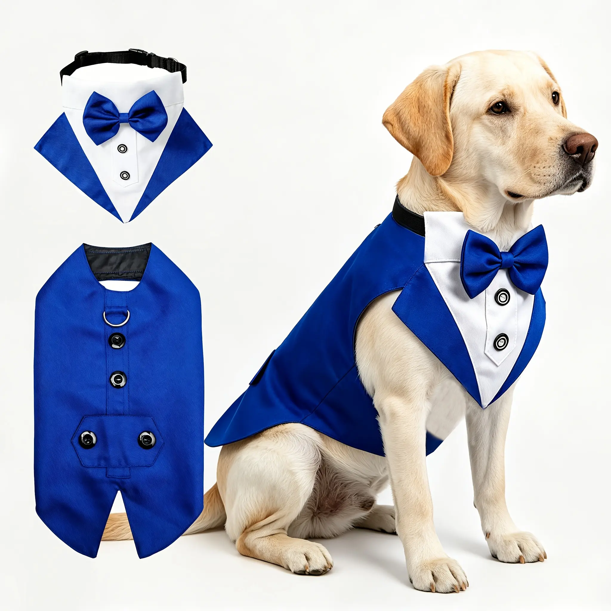 Dog Tuxedo Suit Outfit - Formal Wear with Polyester Fiber Jacket, Geometric Print Collar, Bowtie Bandana, Tape Closure, Hand Washable for Medium Puppies - Ideal for Weddings, Birthdays