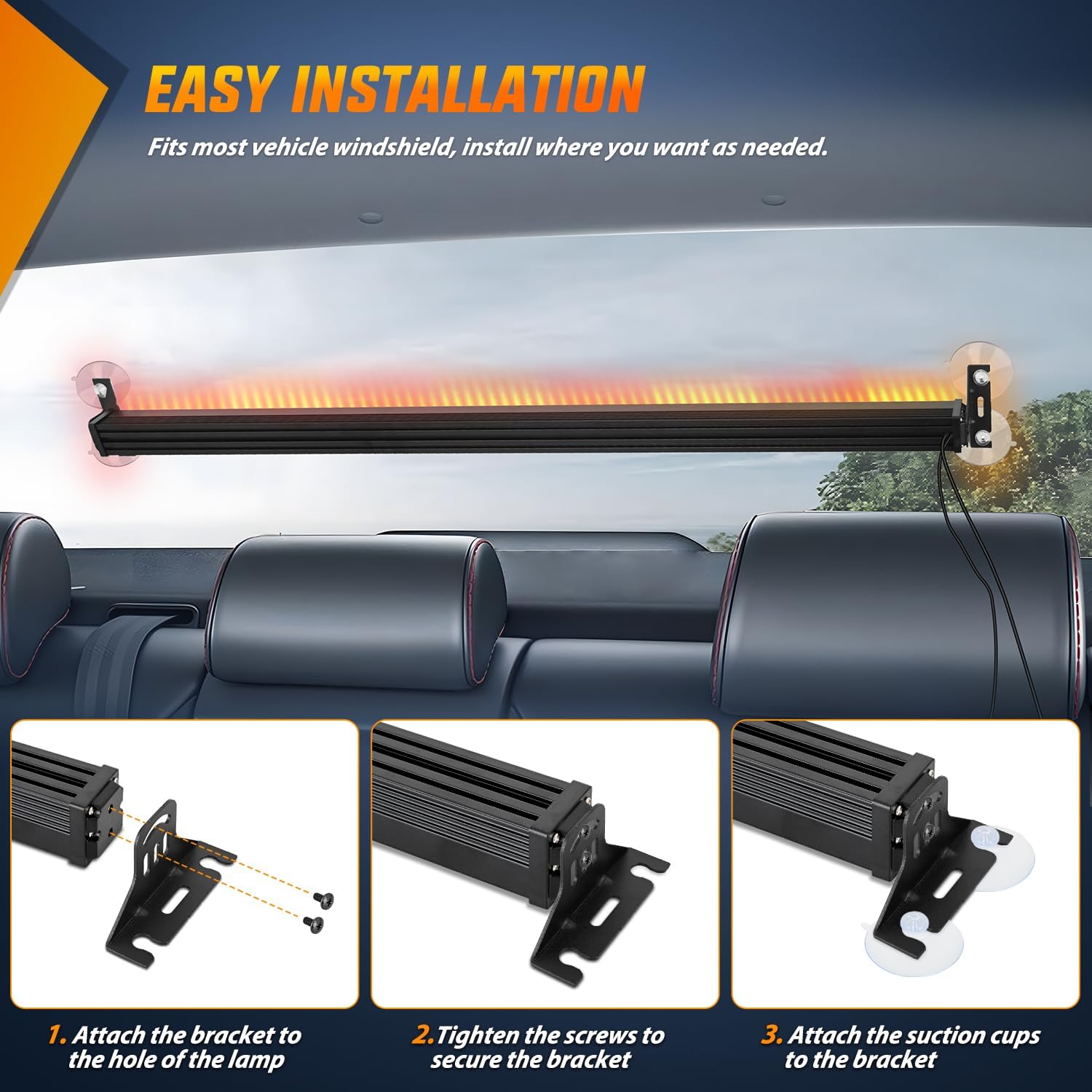 144LED Traffic Advisor Strobe Light Bar with Controller Amber Red Lights Hazard Interior Front/Rear Windshield Flashing Light for Cars Plow Trucks Construction Vehicles