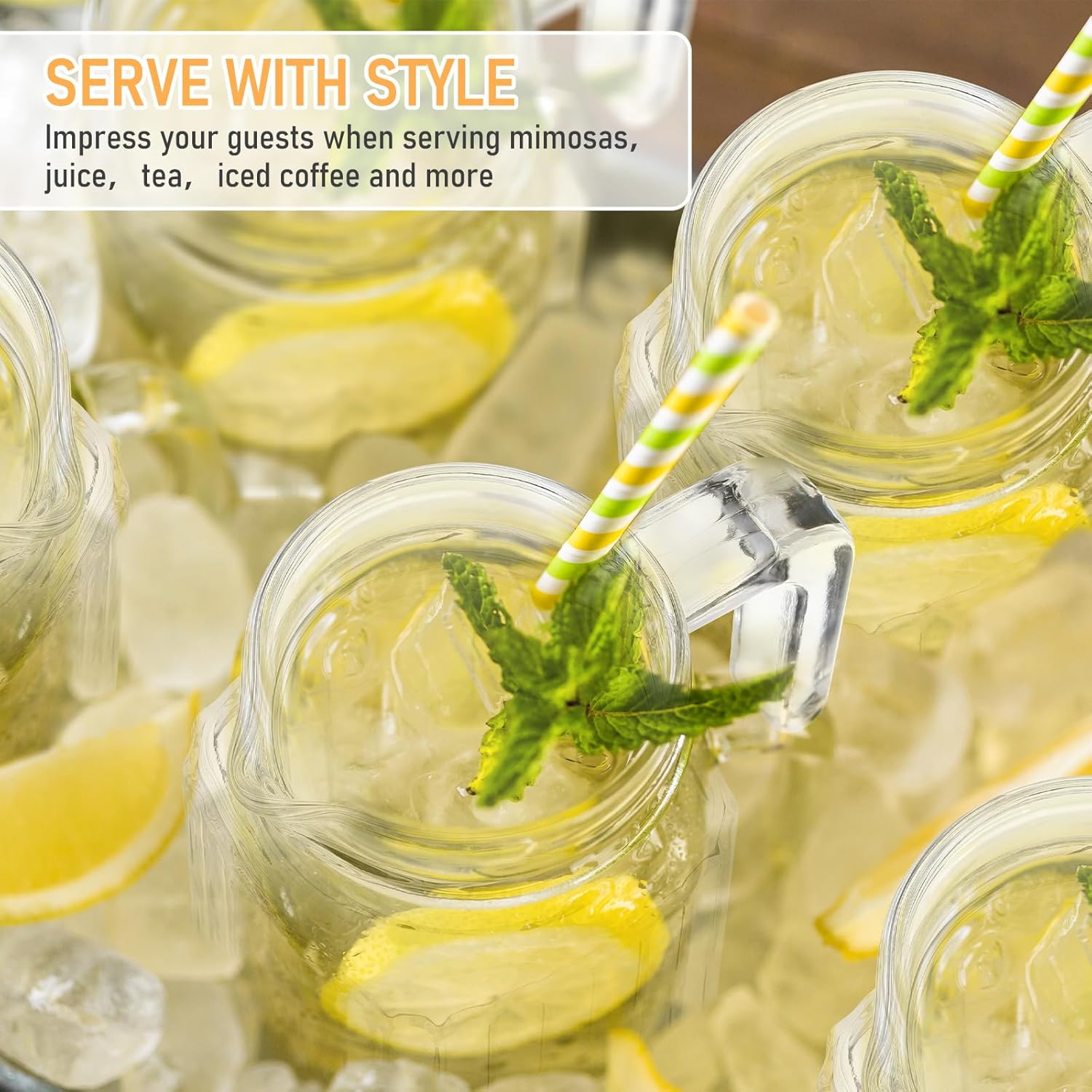 2 count Glass Pitcher with Lid and Handle Fridge Pitcher with Spout Clear Glass Water Juice Containers small Milk Jug Jar Carafef or Lemonade Iced  (16.75 oz,Stripe)