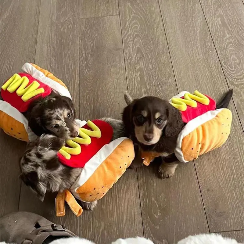 Funny Halloween Dog Costumes Hot Dog Shaped Dachshund Sausage Adjustable Clothes Pet Apparel Dressing Up Cat Party Costume Suit