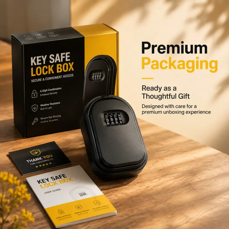 1Pc Wall Mount 4-Digit Combination Key Safe Lock Box, Waterproof Weather Resistant Sturdy Key Storage Case for Airbnb Rental House Realtor Outdoor Spare Key Safe Keeping