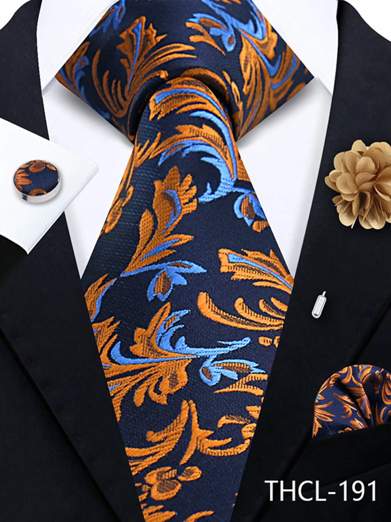 Four-Piece Courtly Luxury Men's Floral Print Tie Set, High-Quality Polyester Material, Perfect for Parties and Gatherings, Elegant and Stylish Design, Floral Pattern Tie